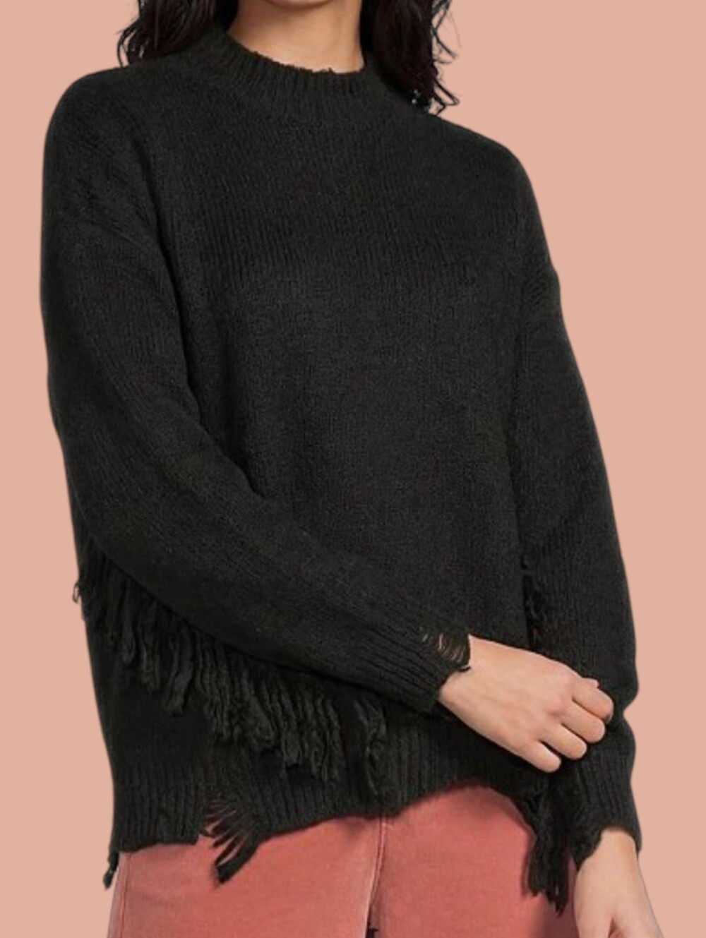 NEW Chelsea & Violet C&V Black Fringe Knit Sweater Size XS Black
